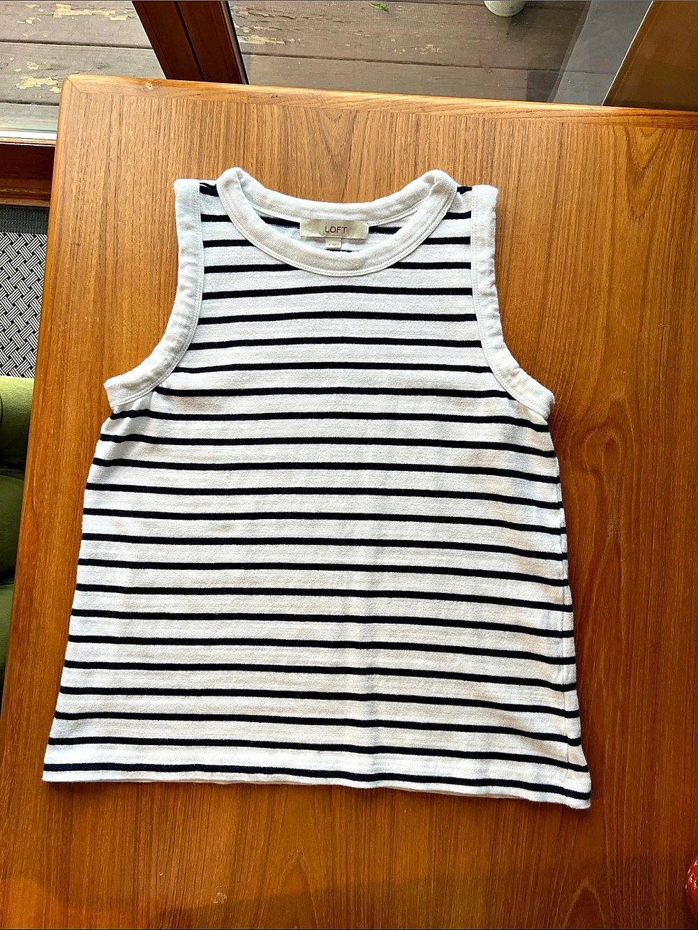LOFT Striped Tank Top in White & Navy Blue Size Small